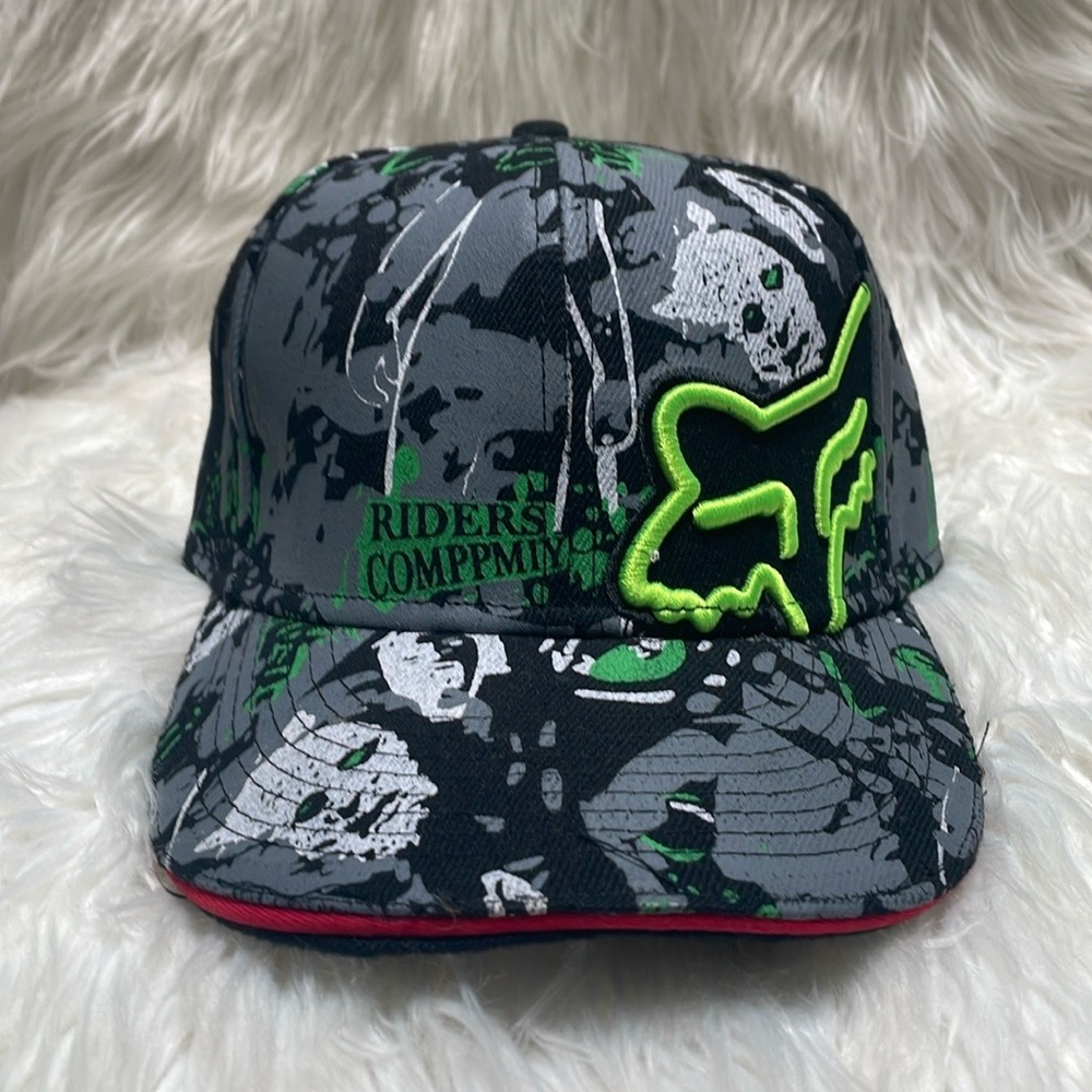 Fox Racing Black and Yellow Graphic Cap Size 7 1/4